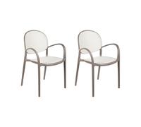 Set di 2 sedie da pranzo retrò da giardino impilabili in plastica marrone chiaro