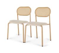 Set di 2 sedie da pranzo, sedia da pranzo, sedia con schienale in PE Rattan e gambe in metallo, sedia da bistrot vintage con imbottitura in PU per sala da pranzo, soggiorno, camera da letto, balcone