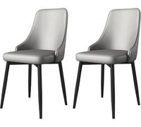 Set di 2 Sedie da Pranzo Sedia Laterale Imbottita in Pelle Pu, Sedia da Pranzo da Cucina con Gambe in Metallo Nero per caffè Domestico, Light Gray