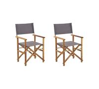 Set di 2 Sedie da Regista in Legno Chiaro di Acacia e Grigio Pieghevoli Cine