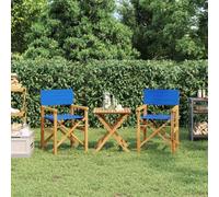 Set di 2 sedie da regista, pieghevoli, blu, in legno massiccio, teak, per esterni, balcone e terrazze, robuste sedie da campeggio, comode e resistenti alle intemperie