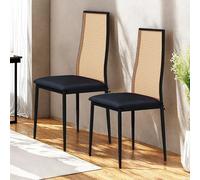 Set di 2 sedie da sala da pranzo, sedia da bistrot con schienale in rattan e PU, seduta imbottita e 4 piedi regolabili, poltrona da pranzo retrò per cucina, soggiorno, colore: nero