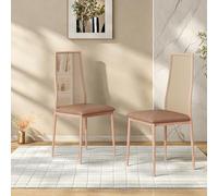 Set di 2 sedie da sala da pranzo, sedia da bistrot con schienale in rattan e PU, seduta imbottita e 4 piedi regolabili, poltrona da pranzo retrò per cucina, soggiorno, colore legno