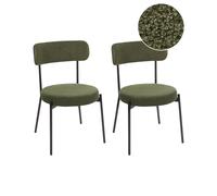 Beliani Set di 2 sedie da sala da pranzo senza braccioli in acciaio Boucle con gambe nere Verde Scuro