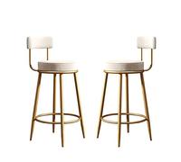 Set di 2 sedie familiari in stile bar, sgabelli da bar da cucina rotondi in velluto con schienale, gambe in metallo dorato, sgabello alto da bar, 2 pezzi, altezza seduta 65 cm/75 cm, bianco (White Sea