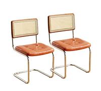 Set di 2 sedie moderne Mid Century in rattan, eleganti sedie con schienale in pelle con gambe in metallo, per cucina, sala da pranzo o scrivania, marrone (D60 x W41 x H87 cm)