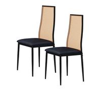 Set di 2 sedie per sala da pranzo, sedia nera da pranzo, sedia con schienale in PE Rattan e piedi in metallo, sedia da bistrot vintage con imbottitura per sala da pranzo, soggiorno, camera da letto