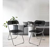 Set di 2 sedie pieghevoli impilabili, in acrilico, con struttura in metallo, per sala da pranzo, moderna, comoda sedia da pranzo (nero, 2 pezzi)