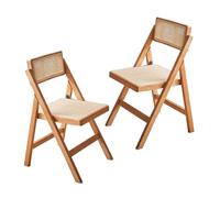 Set di 2 sedie pieghevoli moderne Mid-Century, in legno e rattan, schienale regolabile, design minimalista, perfette per spazi tradizionali e contemporanei (bianco)