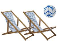 Set di 2 Sedie Sdraio per Giardino in Legno d'acacia Bianco e Blu Anzio