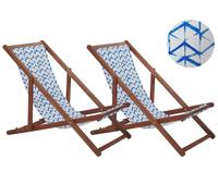 Set di 2 Sedie Sdraio per Giardino in Legno Scuro Bianco e Blu Anzio