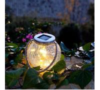 Set di 2 sfere solari - LUMISKY - CRACK BALL CORD - H13 cm - Vetro craquelé da posizionare - Manico in micro corda - LED bianco caldo