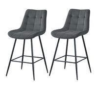 Set di 2 sgabelli alti da bar con schienale e poggiapiedi, struttura in metallo, con imbottitura in velluto, per cucina, sala da pranzo, design moderno, colore: grigio