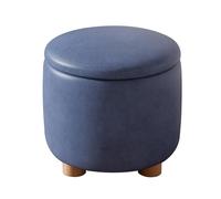 Set Di 2 Sgabelli Contenitori Rotondi 12x12x10 Pollici, Panca Portascarpe In Tessuto Tecnico/lino Con Struttura In Legno Massello For Soggiorno, Camera Da Letto(Set of 2 Fabric A-blue)