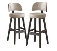 Set di 2 sgabelli da bar ad altezza bancone, con schienale in similpelle | Set di 2 sgabelli da bar ad altezza bancone con rivestimento in similpelle grigia e schienali di supporto, ideali per banconi