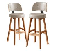 Set di 2 sgabelli da bar ad altezza bancone, con schienale in similpelle | Sgabelli da bar moderni ad altezza bancone, venduti in set da 2, rivestiti in similpelle grigia con schienale di supporto per
