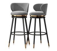 Set di 2 sgabelli da bar ad altezza bancone, rivestiti in velluto, ideali | Set di 2 sgabelli da bar ad altezza bancone con rivestimento in velluto, ideali per sedersi vicino a un'isola cucina.