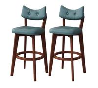 Set di 2 sgabelli da bar blu con schienale curvo e gambe in legno, altezza | Set di 2 sgabelli da bar blu con schienale curvo e gambe in legno, adatti a isole cucina da 73 cm.