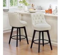 Set di 2 sgabelli da bar con altezza da bancone, in tessuto imbottito ispessito, girevoli a 360°, con schienali, gambe in legno massello, sgabelli moderni da bar alti 66 cm, per isola da cucina, sala