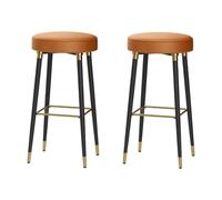Set di 2 sgabelli da bar con poggiapiedi quadrato, sedie rotonde in pelle, senza schienale e braccioli, eleganti sedie alte per cucina e sala da pranzo