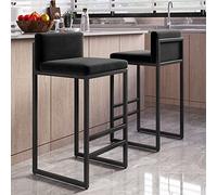 Set di 2 sgabelli da bar con schienale alto in velluto, con struttura in metallo, seduta quadrata, capacità 120 kg, altezza 65/75 cm, finitura oro, per sala da pranzo e decorazione della casa