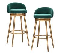 Set di 2 sgabelli da bar con schienale, seduta imbottita in velluto, design ergonomico, base in metallo robusto, piedini antigraffio, girevole a 360°, altezza bar, cucina(Green,75cm/29.5in)