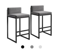 Set di 2 sgabelli da bar da 76,2 cm con poggiapiedi e struttura in acciaio metallico, per cucina, sala da pranzo, schienale con cuscino spesso, struttura nera e seduta grigia