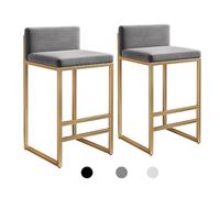 Set di 2 sgabelli da bar da 76,2 cm con schienale spesso cuscino in metallo e struttura in acciaio e poggiapiedi, rettangolari, per cucina, sala da pranzo, casa, bar, tappezzeria grigia e struttura