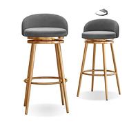 Set di 2 Sgabelli da Bar da Cucina Sedie da Bar Girevoli A 360° con Sedile Imbottito Morbido, Sgabello da Bar con Gambe in Metallo Carichi Fino A 200 kg, 65 Cm, Gray, Gold
