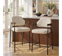 Set di 2 sgabelli da bar, girevoli a 360°, con schienale e braccioli | Mid-Century Sgabello da bar in legno piegato con gambe in metallo, imbottito, portata 150 kg, per isola della cucina