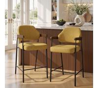 Set di 2 sgabelli da bar, girevoli a 360°, con schienale e braccioli | Mid-Century Sgabello da bar in legno piegato con gambe in metallo, imbottito, portata 150 kg, per isola della cucina