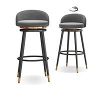 Set di 2 sgabelli da bar girevoli a 360°, con schienale e poggiapiedi, altezza 65 cm, design moderno nero e grigio, per casa e sala da pranzo