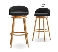 Set di 2 sgabelli da bar girevoli a 360°, sedie da cucina con schienale e poggiapiedi, altezza 65 cm, design elegante nero e oro, perfette per uso domestico e bistrot