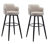 Set di 2 sgabelli da bar girevoli con schienale e braccioli, rivestimento in ecopelle, altezza bancone, gambe e poggiapiedi in metallo nero, perfetti per cucina, pub o sala da pranzo, colore cachi