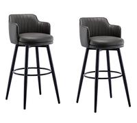 Set di 2 sgabelli da bar girevoli con schienale e braccioli, rivestimento in pelle napa, altezza bancone, gambe e poggiapiedi in metallo nero, perfetti per cucina, bar di casa, sala da pranzo