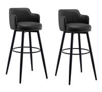 Set di 2 sgabelli da bar girevoli con schienale e braccioli, sedie da bar for isola da cucina, altezza bancone, sedili in pelle nappa, gambe in metallo nero, ideali for pub, bar, sala da pranzo, sedut