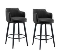 Set di 2 sgabelli da bar girevoli con schienale e braccioli, sedie da bar for isola da cucina, altezza bancone, sedili in pelle nappa, gambe in metallo nero, ideali for pub, bar, sala da pranzo, sedut