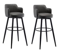 Set di 2 sgabelli da bar girevoli con schienale e braccioli, sedie da bar for isola da cucina, altezza bancone, sedili in pelle nappa, gambe in metallo nero, ideali for pub, bar, sala da pranzo, sedut