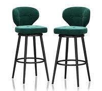 Set di 2 sgabelli da bar girevoli con supporto per la schiena, in velluto, per cucina, bancone dell'isola, sedie da bar con gambe in metallo nero, altezza seduta 65 cm, verde