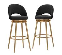 Set di 2 sgabelli da bar girevoli in velluto nero, altezza 75 cm | Questo set include 2 sgabelli da bar girevoli in velluto nero con un'altezza di 75 cm, offrendo uno stile elegante e una