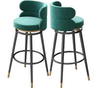 Set di 2 sgabelli da bar girevoli moderni con schienale alto, imbottiti in velluto, ideali per la colazione, la cucina, il bancone e con poggiapiedi dorato, perfetti per isole e pub.