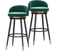 Set di 2 Sgabelli da Bar Girevoli Moderni Sedia da Bar Imbottita in Velluto con Schienale, Poggiapiedi Sgabelli Islds da Banco Rotondo per La Casa del Pub, Green, Black