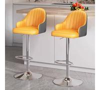 Set di 2 sgabelli da bar girevoli regolabili in pelle gialla con schienale e base in metallo argentato, moderni sgabelli alti per sala da pranzo