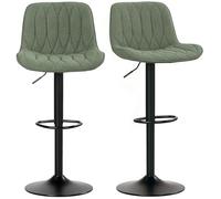 Set di 2 sgabelli da bar HOMCOM, sgabelli girevoli regolabili in altezza con schienale e poggiapiedi, sedie da bar moderne senza braccioli in lino per cucina, bancone della colazione, verde
