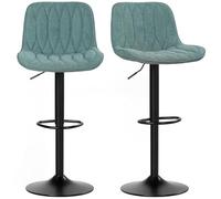 Set di 2 sgabelli da bar HOMCOM, sgabelli girevoli regolabili in altezza con schienale e poggiapiedi, sedie da bar senza braccioli in lino moderno per cucina, bancone della colazione, blu