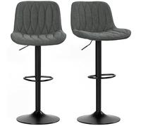 Set di 2 sgabelli da bar HOMCOM, sgabelli girevoli regolabili in altezza con schienale e poggiapiedi, sedie da bar senza braccioli in lino moderno per cucina, bancone della colazione, grigio antracite