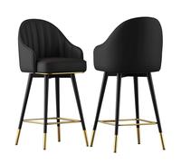 Set di 2 sgabelli da bar imbottiti in metallo con schienale e poggiapiedi, per sala da pranzo e pub, capacità 150 kg, rivestimento in pelle sintetica, design moderno