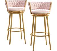 Set di 2 sgabelli da bar imbottiti in velluto con gambe in metallo dorato, altezza 65 cm, sedie per ristorante, cucina, sala da pranzo, girevole a 360°, sgabello alto, elegante e confortevole opzione