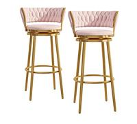 Set di 2 sgabelli da bar imbottiti in velluto con gambe in metallo dorato, eleganti sedie alte 65 cm, per pub, ristorante, cucina, seduta girevole a 360°, sgabelli da pranzo