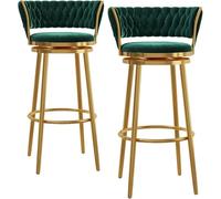 Set di 2 sgabelli da bar imbottiti in velluto, eleganti e confortevoli, con gambe in metallo dorato, altezza 65 cm, seduta girevole a 360°, per cucina, sala da pranzo e ristorante
